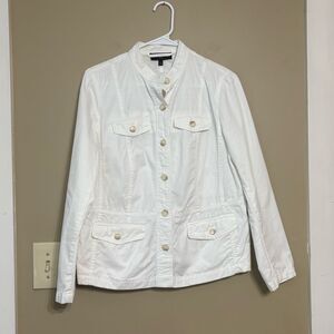 Talbots Cotton White Jacket Blazer Button Down Coat Petite Large